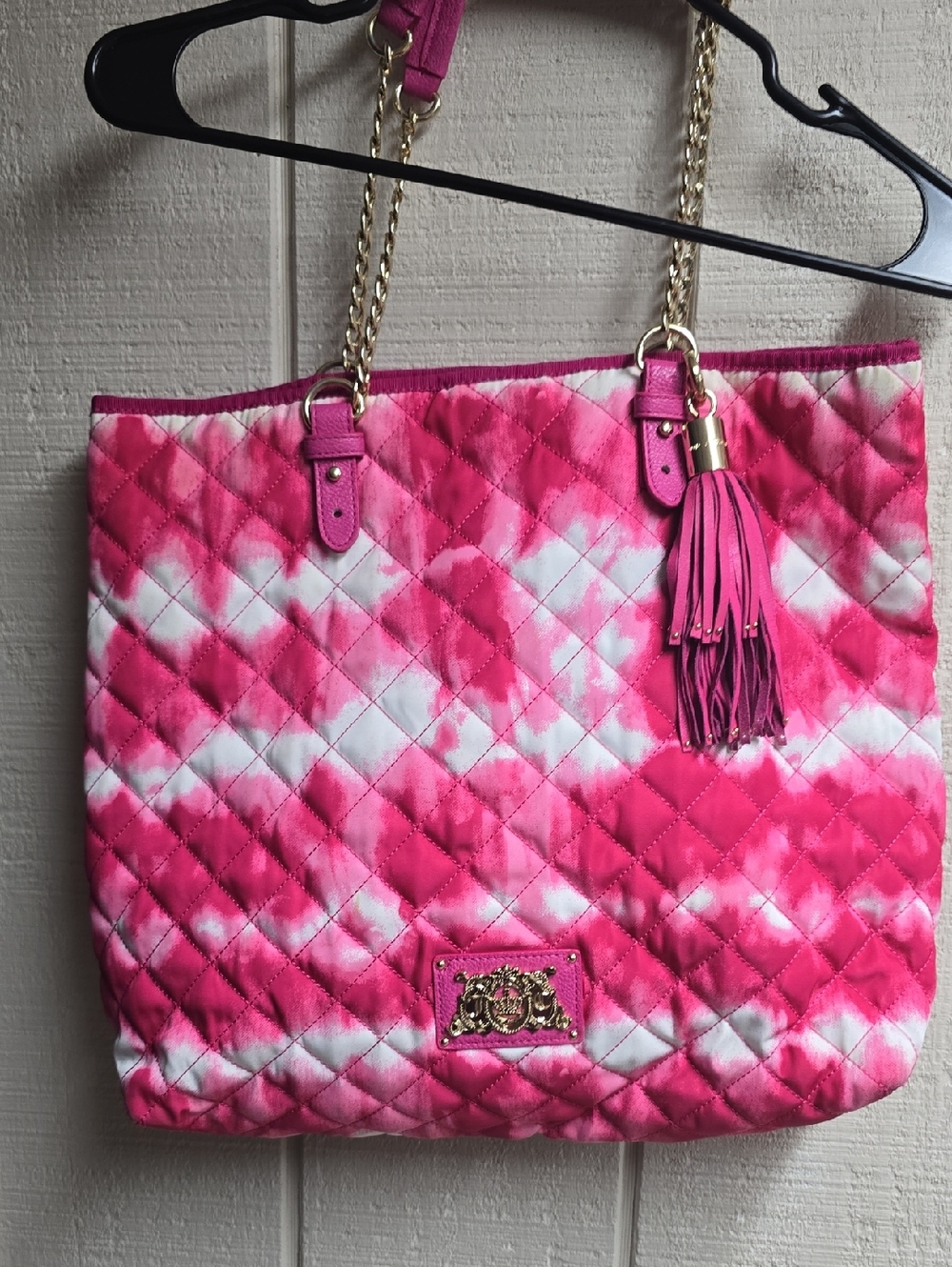 Quilted Pink Tie-Dye Tote Bag with Tassel